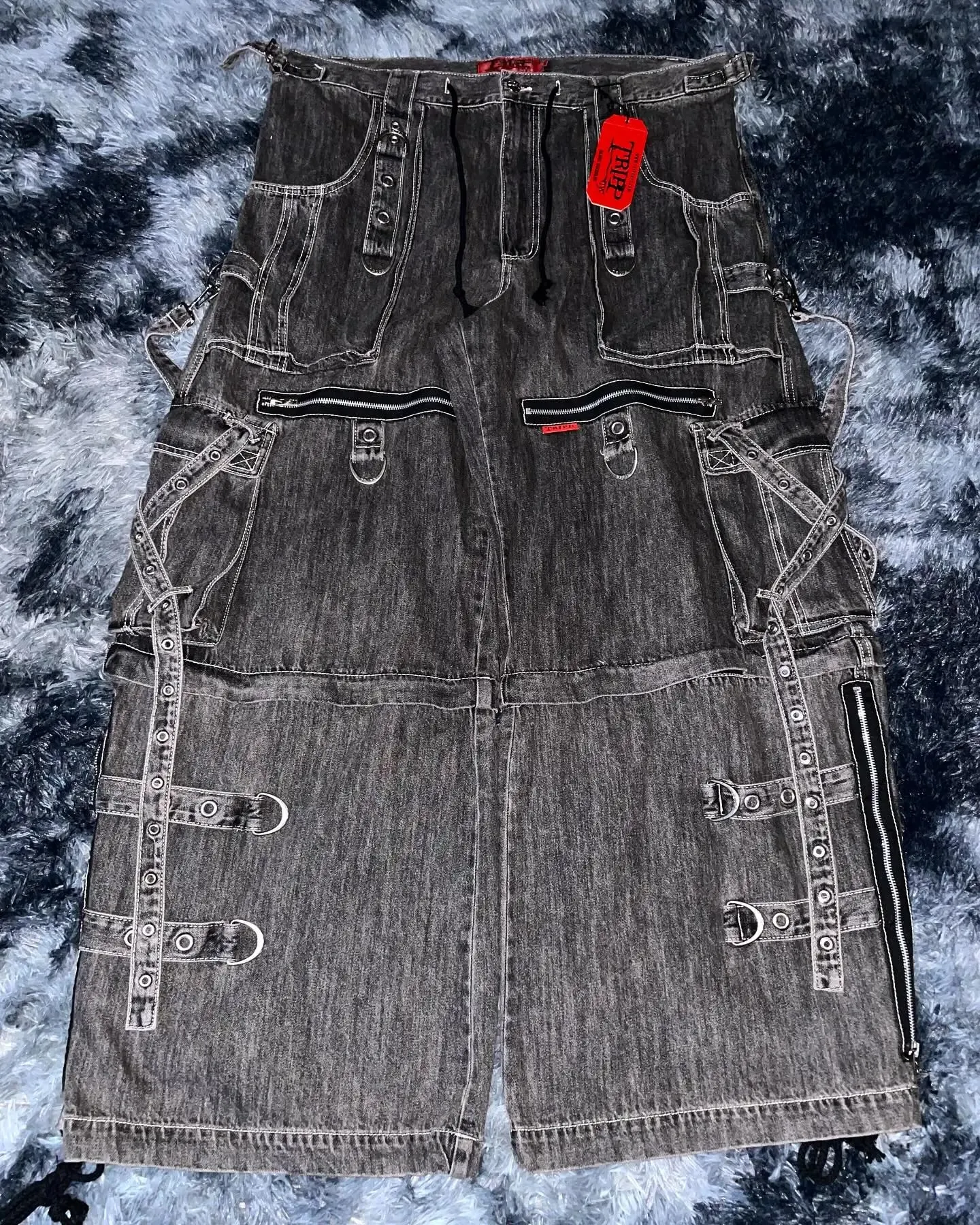 Men Gothic Punk Strap Denim Cargo Pants Black Multi Buckle Baggy Fit Streetwear Trendy Urban Fashion Washed Vintage Casual Jeans — image 3