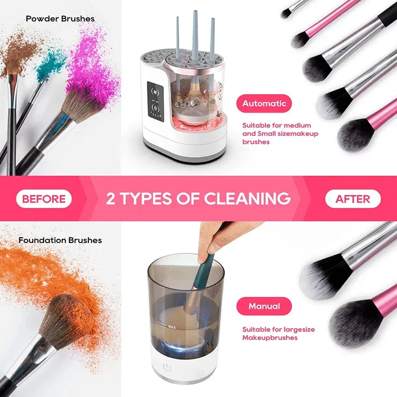 NUOVO elettrico 3 IN 1 macchina per la pulizia dei pennelli per il trucco asciugatrice per pennelli per il trucco strumento per la pulizia dei pennelli cosmetici USB automatico portatile — image 5