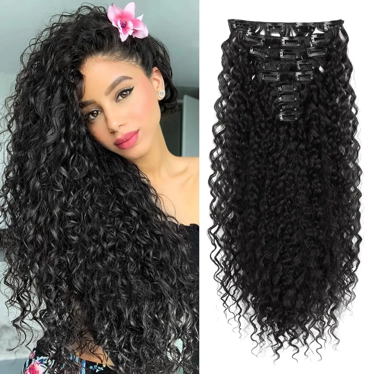 9PCS Clip in Hair Extensions 22 Inch Curly Hair Extension Long Soft Synthetic Hairpieces for Women — image 2