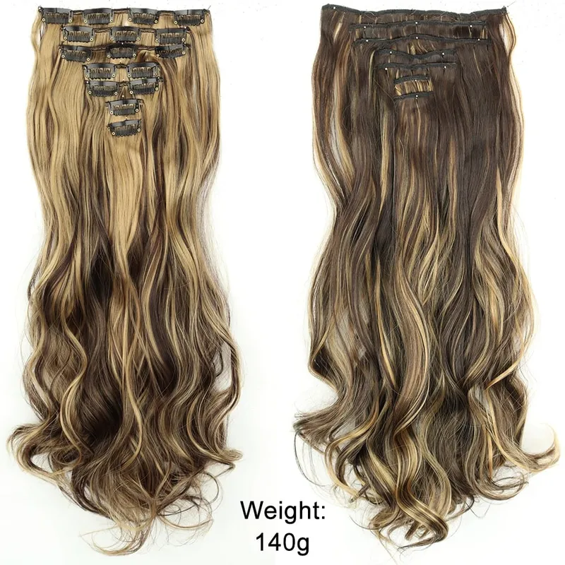 Long Straight Clip In Hairpiece Hair Extensions 4Pcs/Set Synthetic 22'' Black Dark Brown MixedColor Heat Resistant Fiber — image 22
