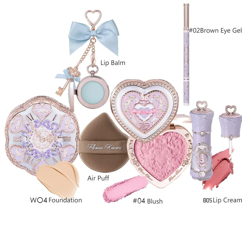 Flower Knows Bunny Shells Collection Makeup Set Eyeshadow Palette Blush Lip Gloss Makeup Bag Matte Glow Shimmer Eye Shadow Kit