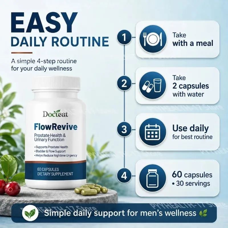 Docteat FlowRevive Prostate & Urinary Support Capsules with Saw Palmetto Pumpkin Seed and Pygeum Bark Extract - 60 Capsules — image 5