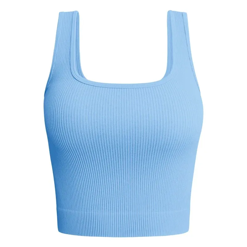 Women Solid Square Neck Ribbed Tank Top Camisole Women Summer Basic Elastic Sleeveless Crop Tops — image 11
