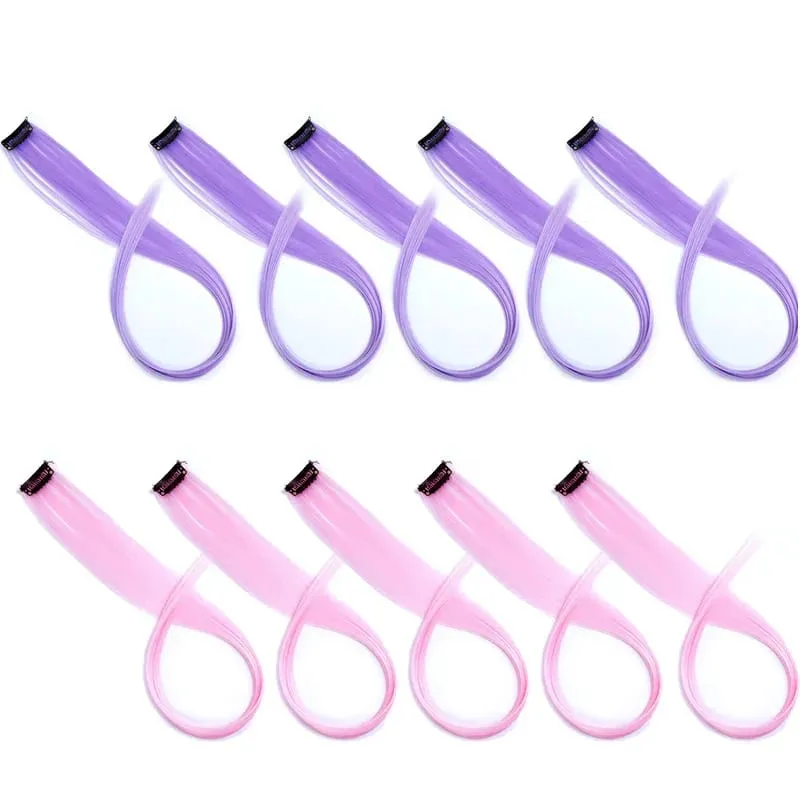10PCS/Pack Synthetic Colored Party Highlights Clip in Hair Extensions for Girls Omber Colors Long Straight Hairpieces — image 15