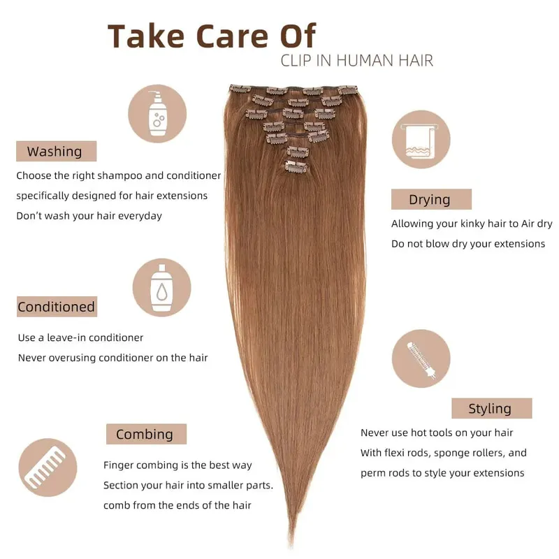 Isheeny 14"-22" Clip In Human Hair Extensions Brazilian Remy Natural Clip Human Hair Extension Real Natural Clip On 50-65G