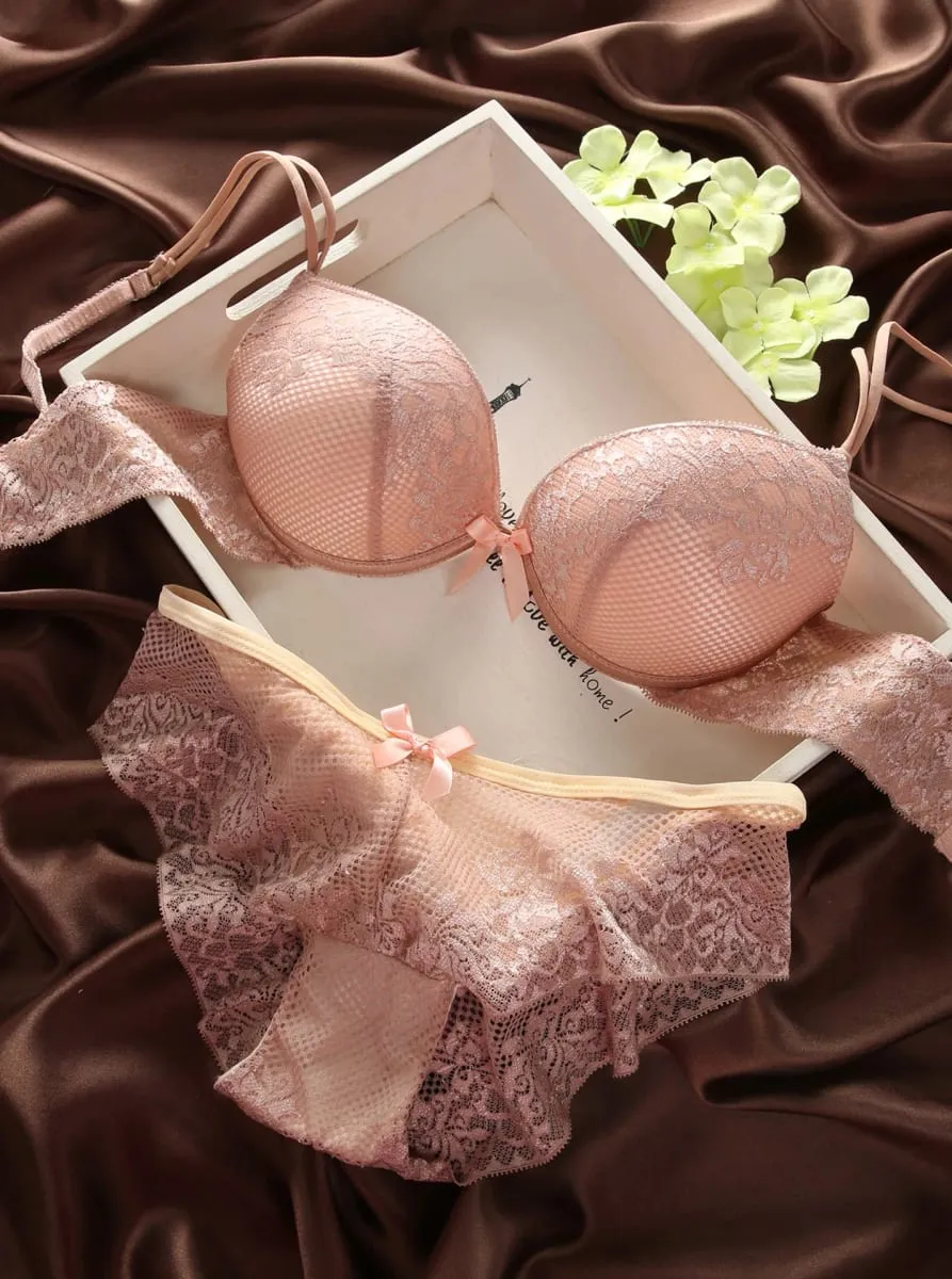 Ny sexig BH Hollow Out Trosor Enfärgade Underkläder Set BC Cup Spets Topp Push Up Dam Ryggstängning Plus Size Underkläder Set