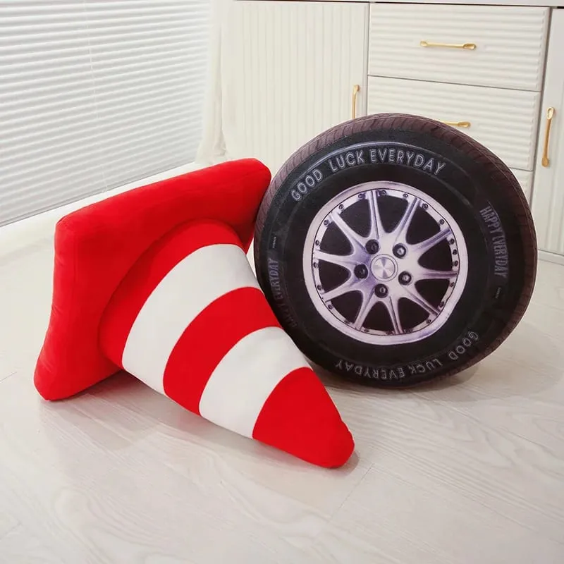 Plush Traffic Pillow Stuffed Car Tyre Roadblock Traffic Cone Signal Lamp STOP Transportation Sign Cushion Decor Plushie Men Gift