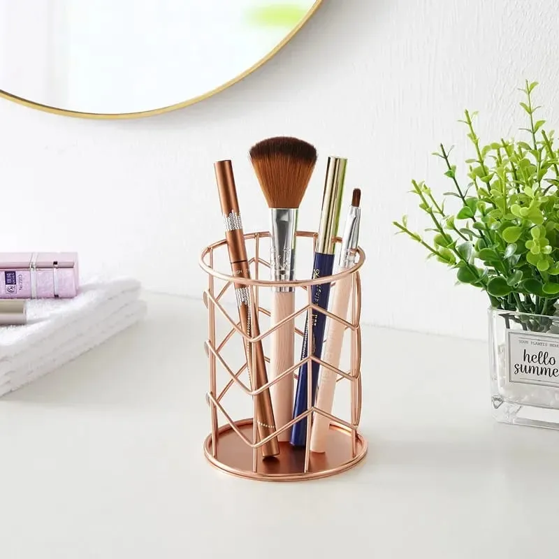 Cosmetics Makeup Brushes Storage Box Cylindrical Case Storage Lipstick Brush Pen Holder Organizer Wrought Iron Pen Storage — image 3