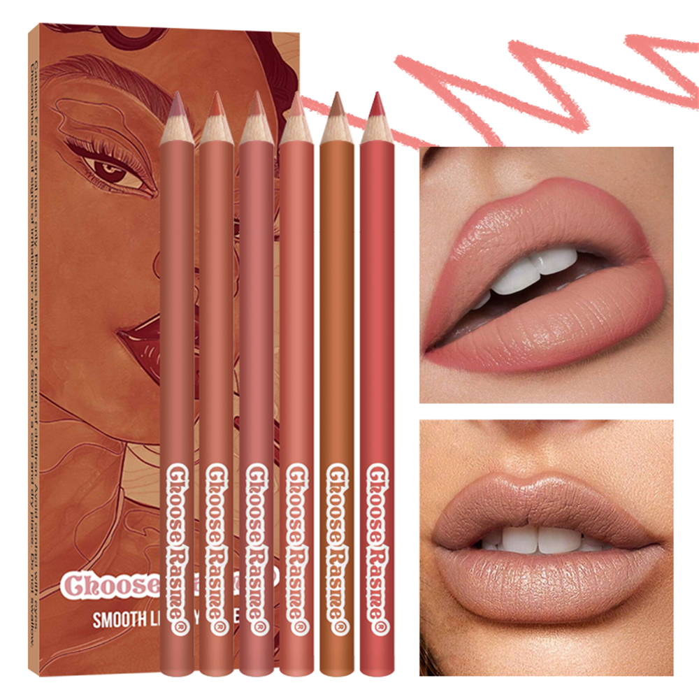 6pcs Lip Liner Pen 6 Colors Waterproof And Sweat-proof Not Easy To Fade Non-stick Cup Nude Lipstick Pencil Set Lasting Makeup