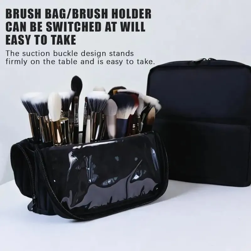 1Pc Foldable Makeup Artist Storage Makeup Brushes Pouch Stand-up Makeup Brushes Storage Bag With Adjustable Dividers+~