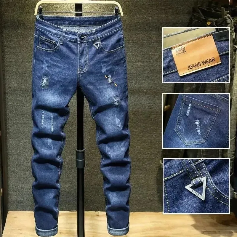 Spring and Autumn Trend Solid Color Straight Leg Stretch Denim Jeans Men's Casual Slim Fit Comfortable Sports High-Grade Jeans — image 2