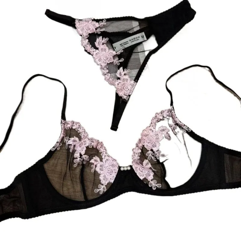 Vender Como Bolos Quentes Conjunto Sutiã Calcinha Renda Ultra Fina Bordada Mulher Push Up Sem Costura Confortável Roupa Íntima — image 1
