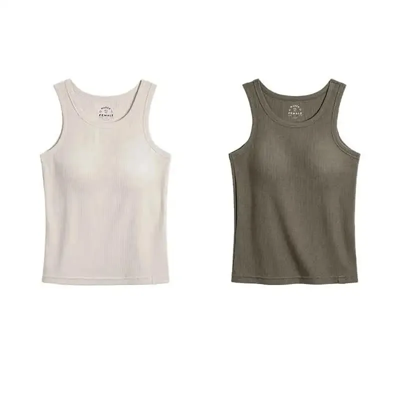 Maden Summer Sleeveless Knitted Tank Tops for Women Solid Color Casual Sports Vest Slim Fit Female Outer Wear Tops