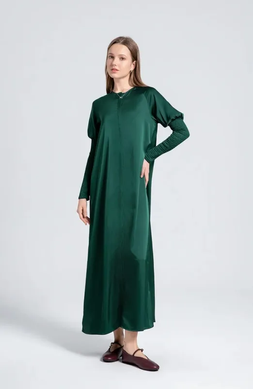 AS 2024 roupas femininas vestido de cetim com design de botão e manga maxi vestido (envio em 1 dia) — image 10