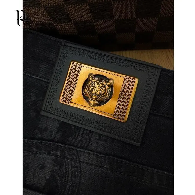 Spring and Autumn Korean Slim Jeans for Men 2025 High-end Luxury Clothing Black Printing Mid-waist Stretch Casual Pencil Pants — image 6