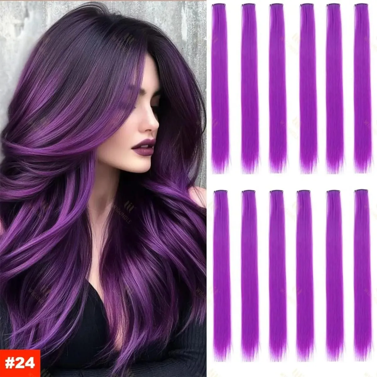 1 5 11 Pcs/lot Clip in Hair Extensions Multi-Colors Highlights Synthetic Hair 22 inch Rainbow Hairpieces for Girls Women Kids — image 20