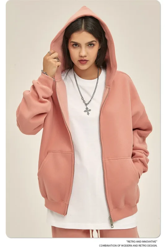 New Men Double Headed Zipper Fleece Hoodies Unisex Loose Basic Solid Warm Hooded Sweatshirts Coats For Winter HY0633 — image 29