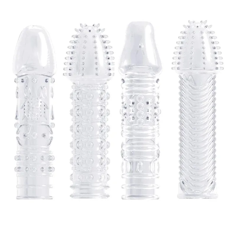 4pcs Delay Penis Sleeve Extension Reusable Condom Male Enlargement Dotted Clit Massage Cock Ring Thorn Vibrating Cover Sex Toys — image 10