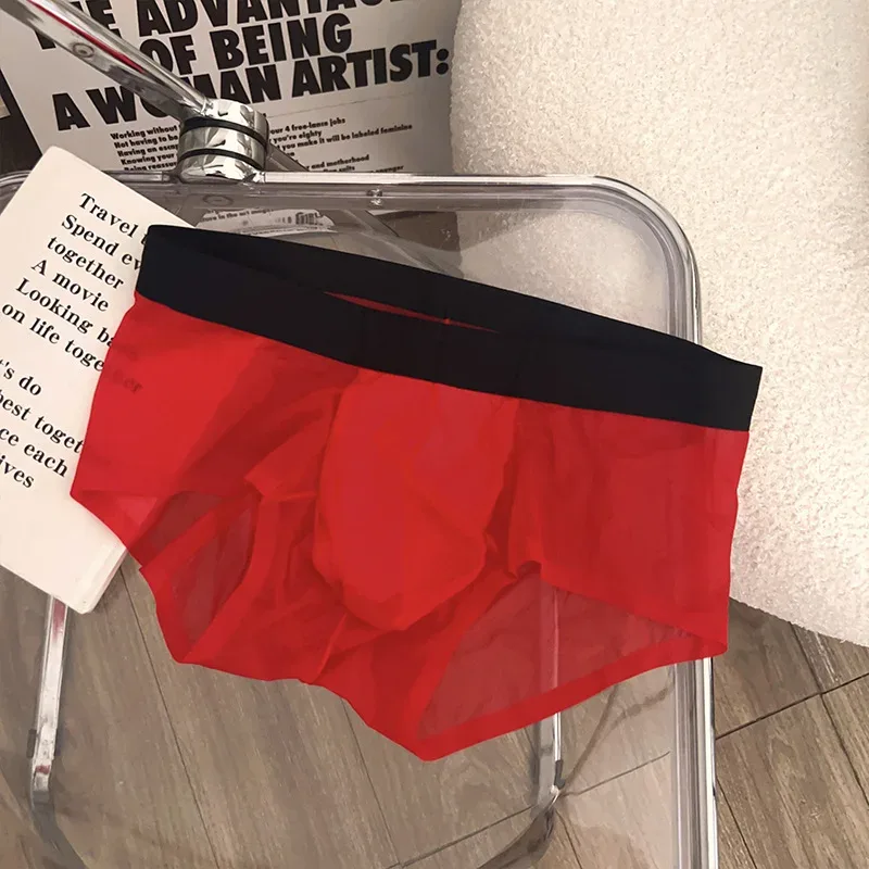 Transparente herren Slips Ultra-dünne Eis Seide Schnell Trocken Höschen Sexy U Ausbuchtung Beutel Mann Unterwäsche Atmungsaktive Unterhose cuecas