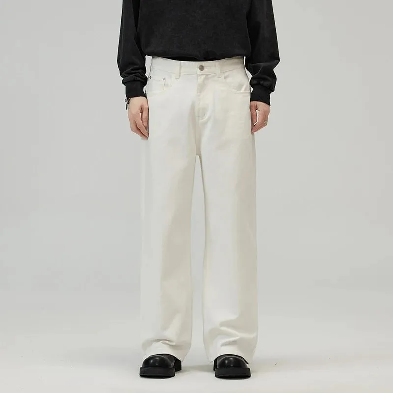 100% Cotton Men's Baggy Straight Jeans Comfortable Soft Casual Pants Fashion Korean White Brown Denim Trousers Male Clothing — image 3