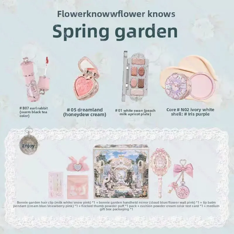 Flower Knows Bonny Garden Iris ALL in ONE 10pcs Makeup Kit - Lip Balm Blush Eyeshadow Cushion Foundation Gift Set
