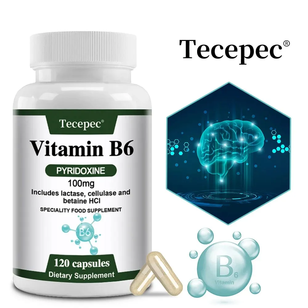 Vitamin B6 Capsules - Brain Function & Memory Concentration Cardiovascular Skin Hair Immune Non-GMO Dietary Supplement — image 1