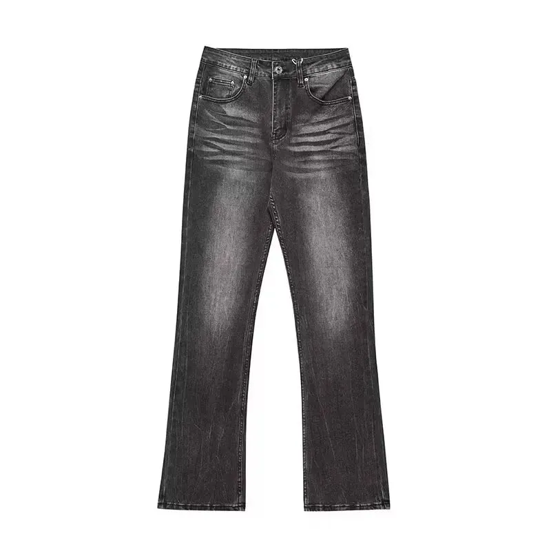 American high street washed black jeans for men stylish and straight cut slim fit elastic micro flared pants — image 5