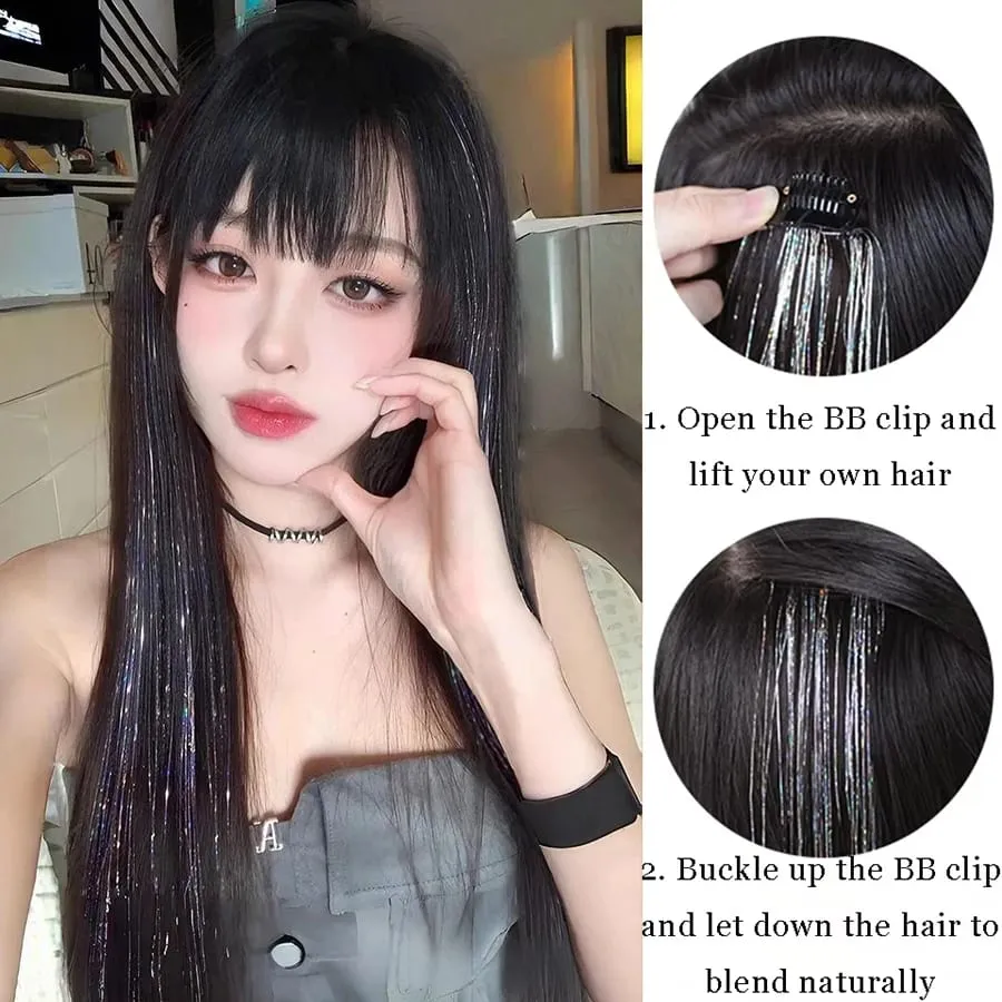 Synthetic Ear-dyed Laser Wig Piece One-card Seamless Feather Hair Extension Artifact Girl Group Stage Headdress Patch — image 4