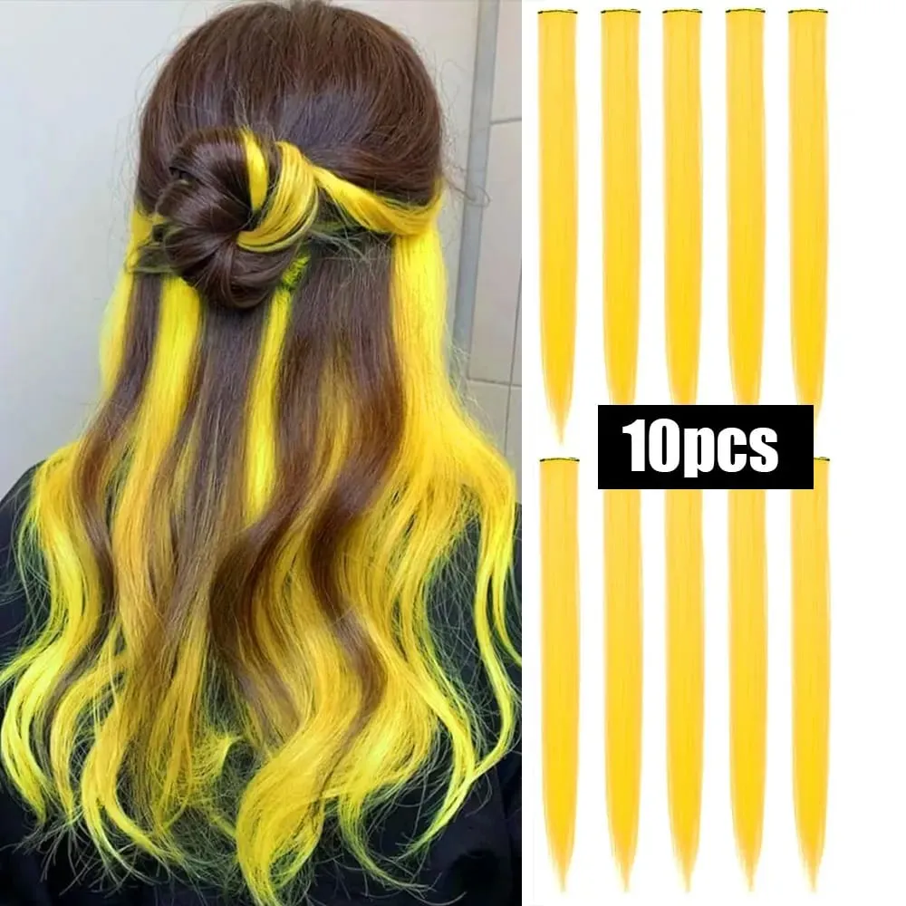 10 PCS Colored Hair Extensions Straight Hairpiece Multi-colors Party Highlights Clip in Synthetic for Women Girls Cosplay Gift — image 18