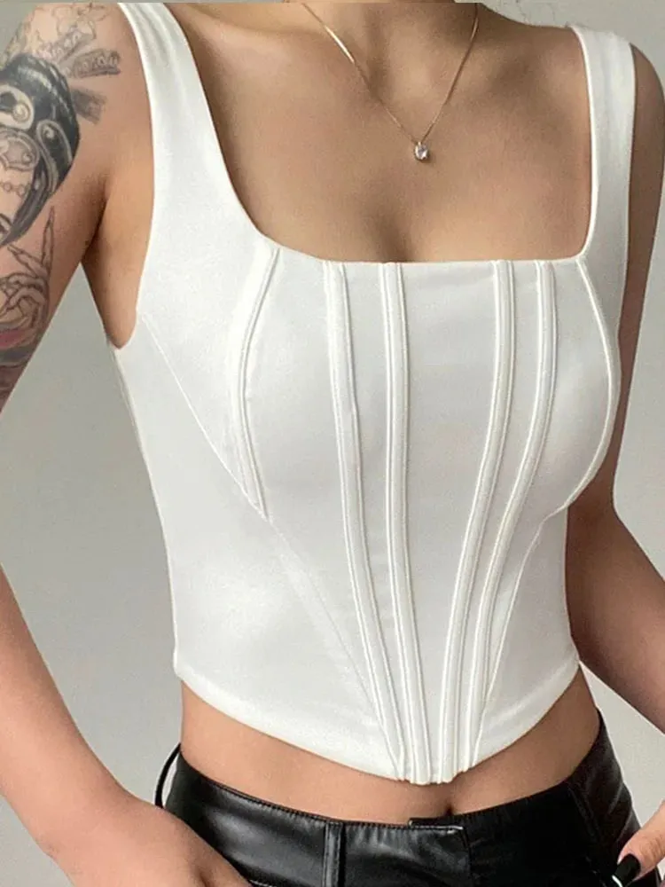 2025 Summer Crop Tops Sexy Square Neck Tight Backless Short Top Sleeveless Tank Tops Women Casual Solid Color Basic Camisole — image 4