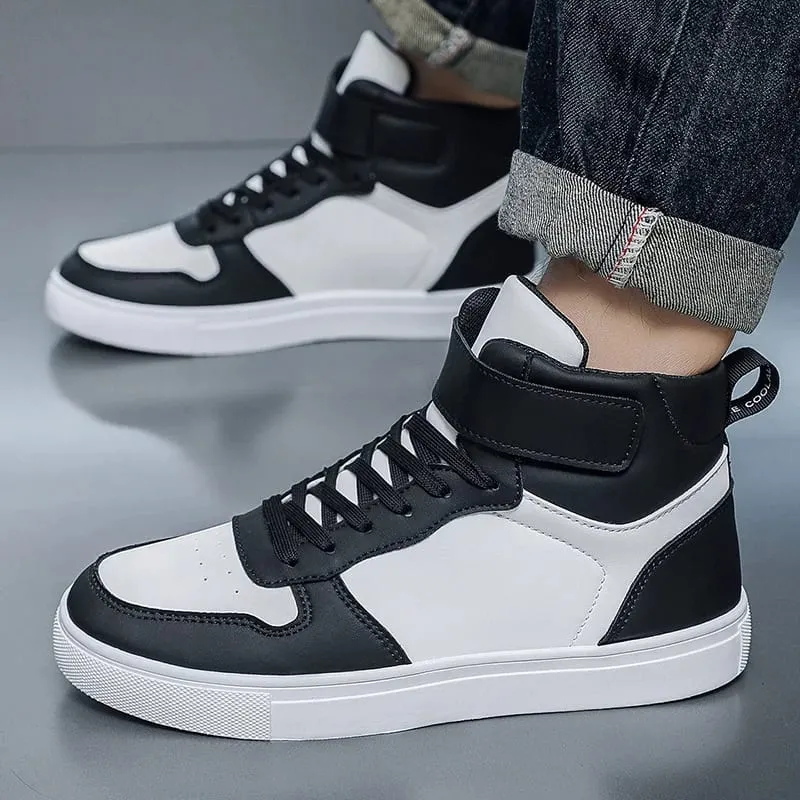 White Vulcanized Sneakers Men's Flat Comfortable Shoes Lace up Zapatillas Hombre Autumn Spring High Top Sneakers Plus Size 39-48 — image 4