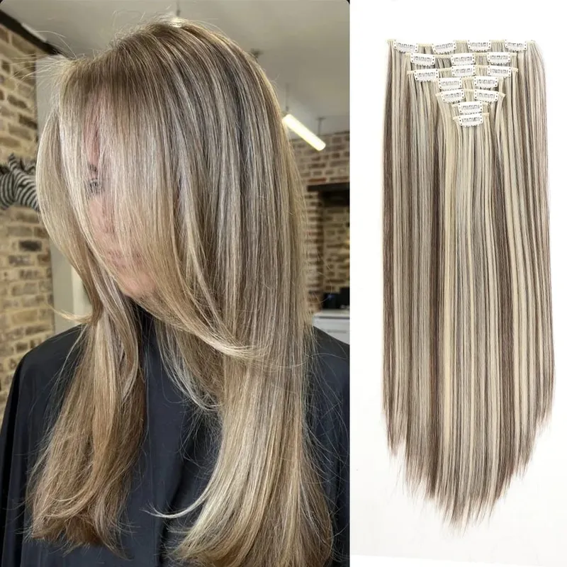 Synthetic 7 Pieces/Set 22 Inch Straight Hair Extensions Clip-In Extensions Christmas Halloween Hair Extensions — image 1