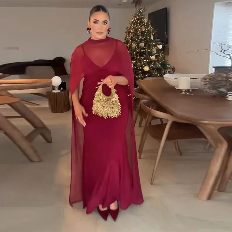 Abiti da sera da donna con mantello trasparente Elegante scollo a V sottile senza maniche Abito con pacchetto anca per donna 2026 Abiti da festa da donna — image 10