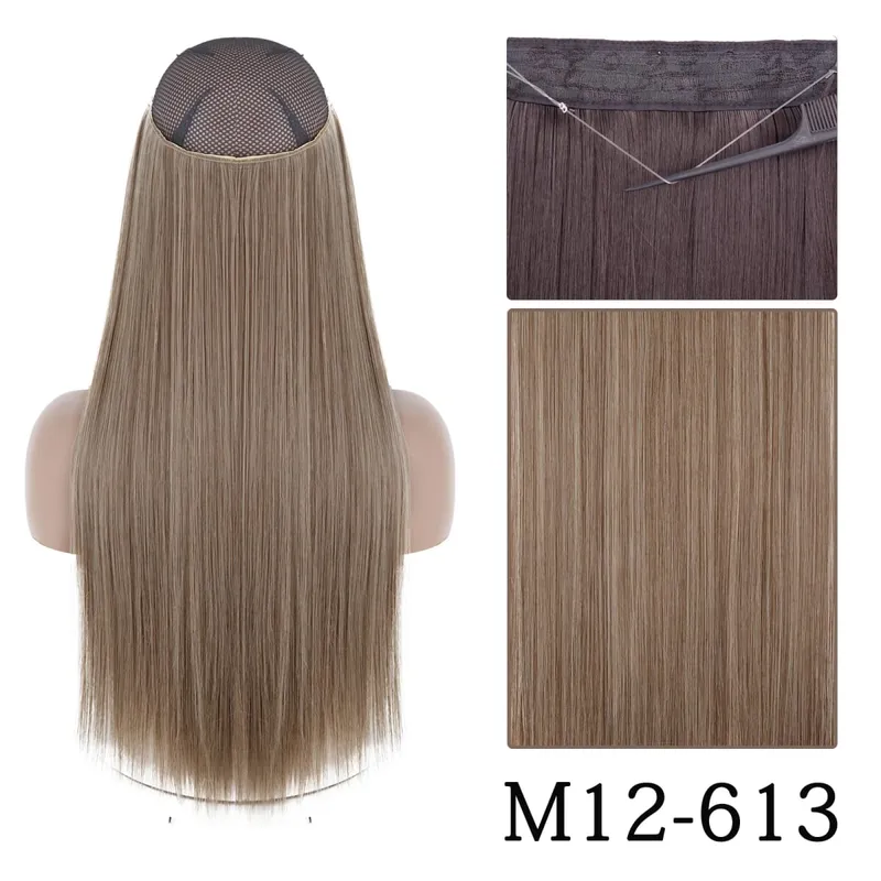 Synthetic Long Straight No Clip One Piece Hair Extension Natural Adjustable Line False Hairpiece For Women