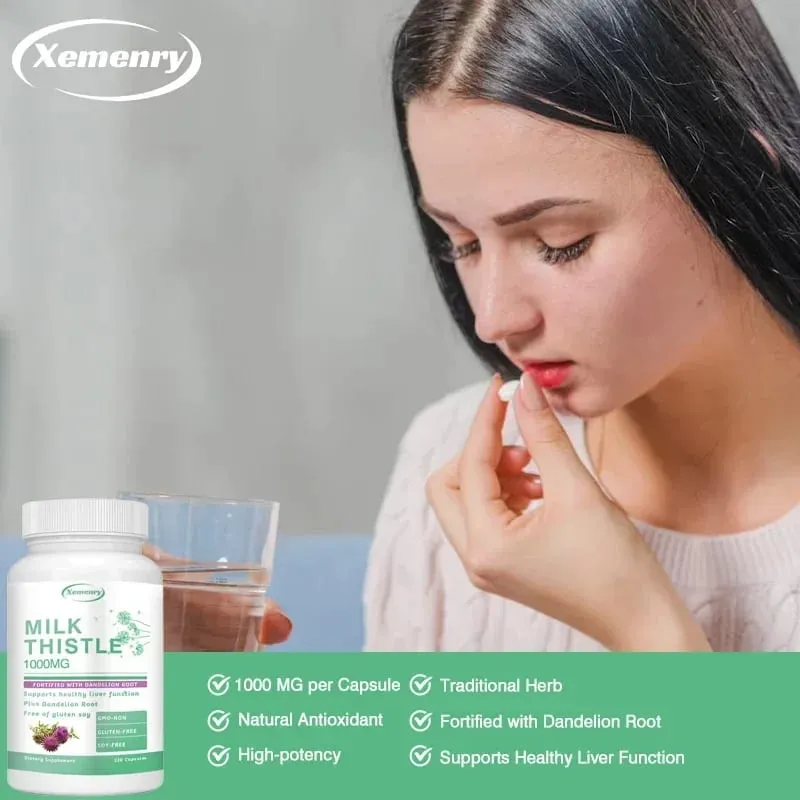 Milk Thistle Capsules 1000mg - with Dandelion Root - Liver Detox and Cleanse Promotes Skin and Digestive Health Supplement