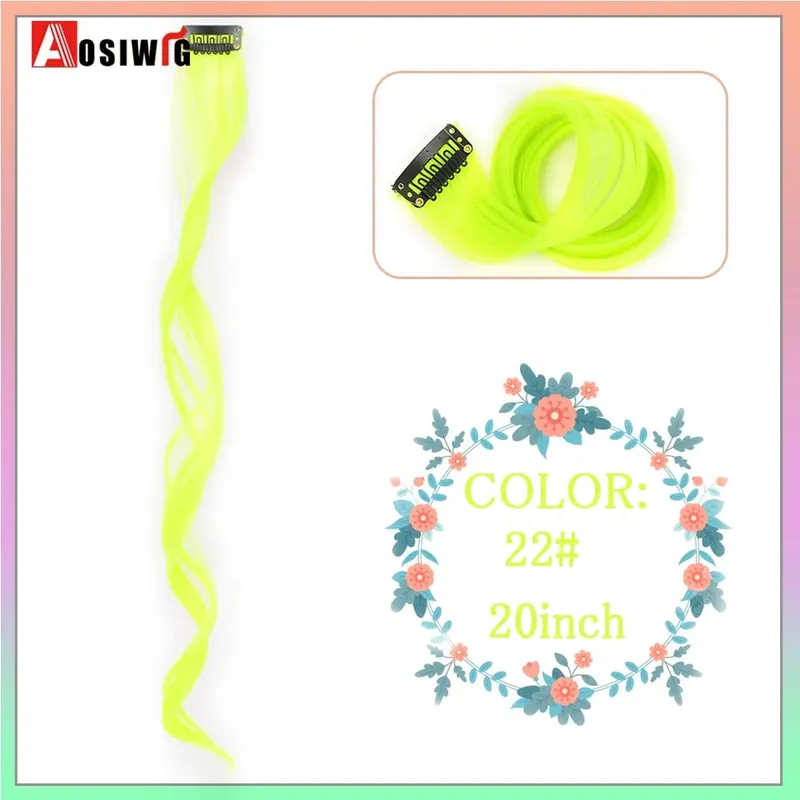 22" Synthetic Long Straight Rainbow Highlight Colored Hair Extensions Clip In One Piece Ombre Pink Purple Green Yellow For Wome — image 16