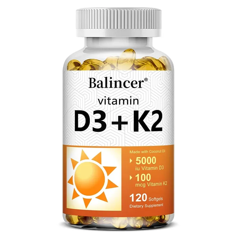 Vitamin D3 5000 IU & K2 MK7 100mcg Infused with Virgin Coconut Oil 2 in 1 Formula Non-GMO | No Gluten