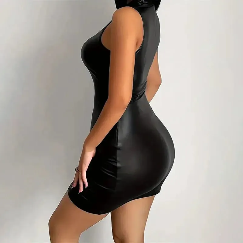 Party Bodycon Lady s Solid Color Dress Sexy Sleeveless Slim Elastic Package Hip Tee Skirt Mini Short Dress — image 4