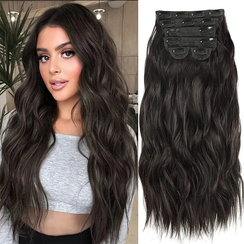 Extensions Long Synthetic Clip In Hair Wavy Clip In Hair Extensions 6Pcs/Set Piece Synthetic Ombre Blonde Brown Thick Hairpieces — image 8