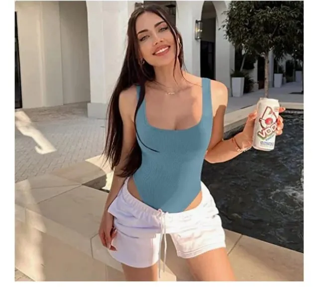 summer solid sexy bodycon women bodysuits female Knit slim casual bodysuit chic lady club short playsuits femme — image 22