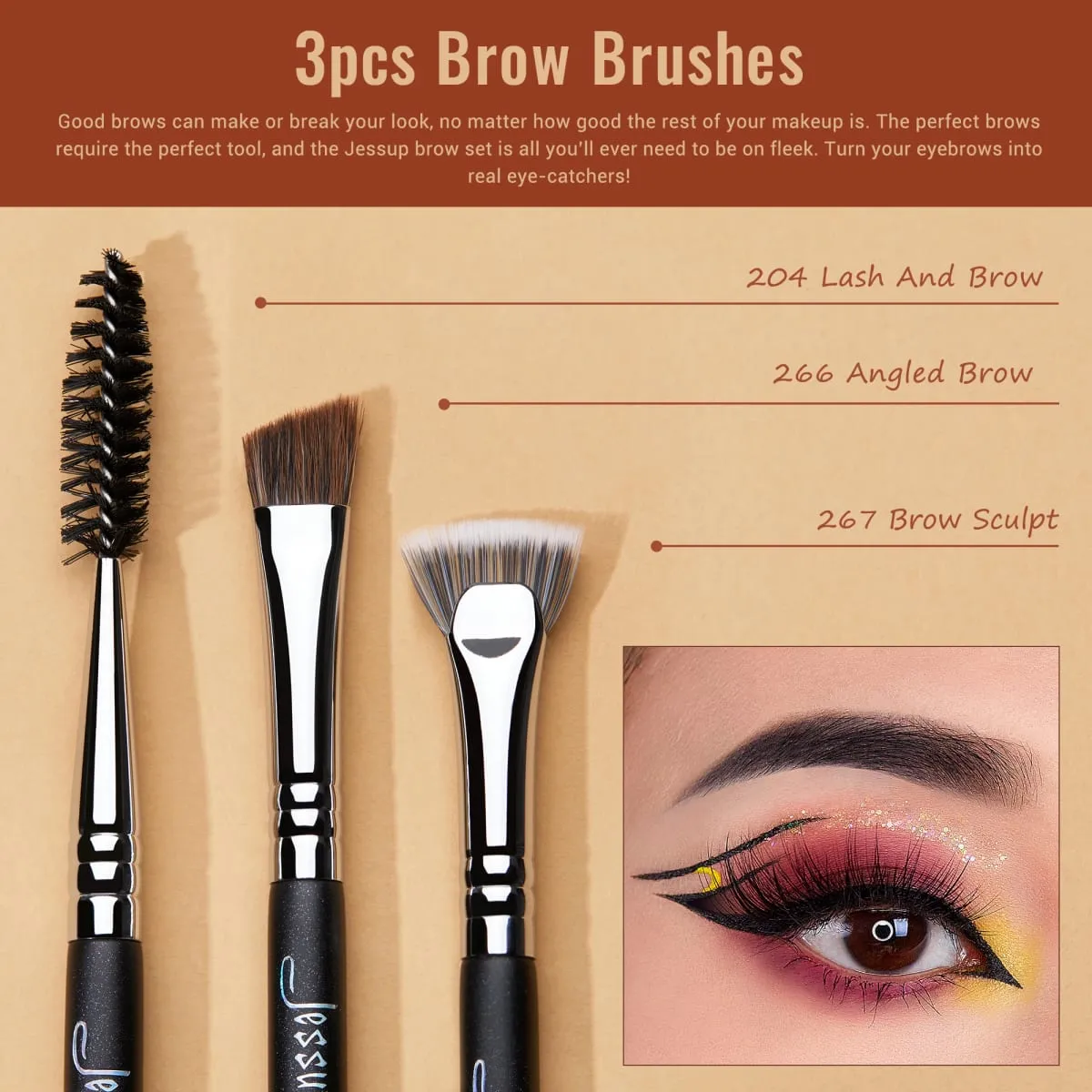 Jessup Eye Makeup Brushes Set Professional Makeup Brush Synthetic Eye Blending Brush Eyeshadow Brush Eyebrow Crease Shader T341