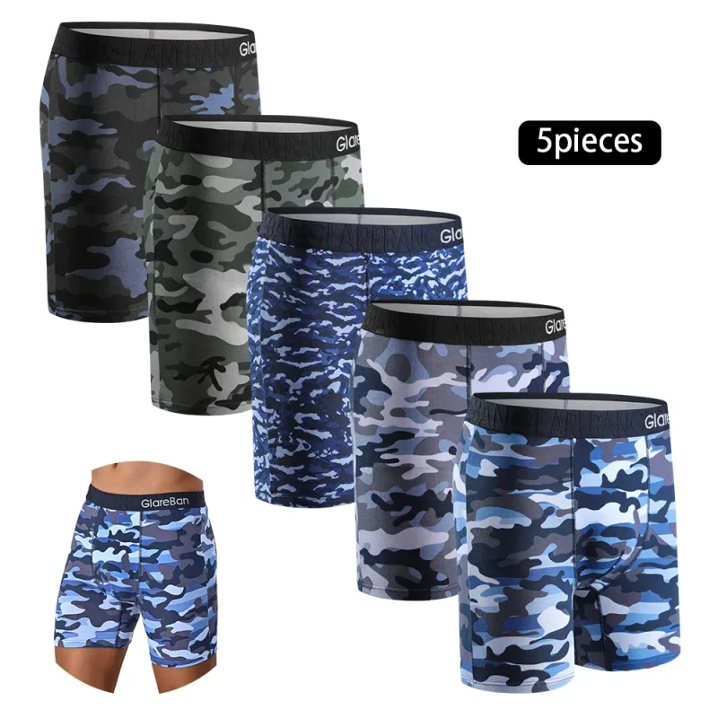 5pcs Set Mid-Long camo Cotton Brand Boxer Shorts for Men Underwear Breathable Male Underpants Briefs Boxershorts Slips Panties