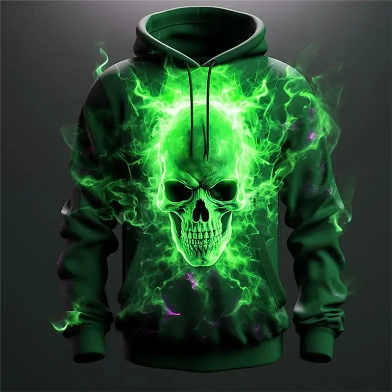 Flame Skull 3D Print Men's Hoodies Autumn Comfortable Long Sleeve Sweatshirts Outdoor Street Gothic Hip Hop Unisex Clothing