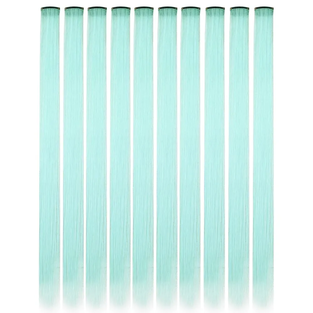 10PCS/Pack Colored Party Highlights Clip in Hair Extensions for Girls 22 Inches Omber colors Straight Hair Synthetic Hairpieces — image 22