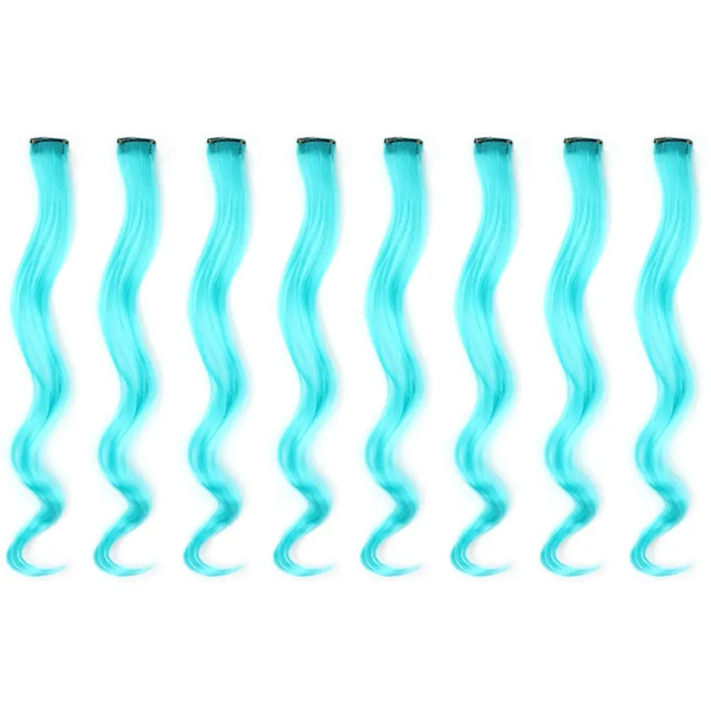 20 Inch Colourful Curly Wavy Party Highlights Clip in Synthetic Hairpieces 8 Pack Curly Colored Hair Extensions for Women
