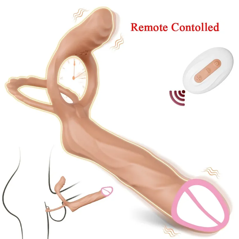 Remote Controlled Double Penetration Vibrator for Couple Anal Plug Vibrator with Penis Cock Ring Adult Sex Toys for Men Women