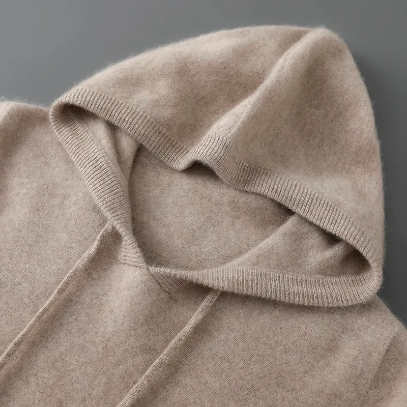 DjzDsm ฤดูใบไม้ร่วงฤดูหนาวเสื้อกันหนาวผู้ชาย 100% Merino ขนสัตว์หนา Hooded Pullover เสื้อถักนุ่มสบายๆขนสัตว์เสื้อผ้า Tops