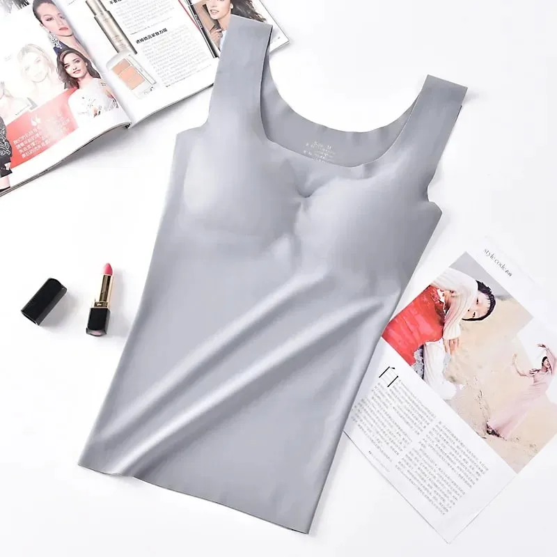 Ice Silk Tank Top Wireless Padded Lingerie Push Up Seamless Padded Vest Crop Top Tee Camisole Feminino Sleep Cami Soutien Gorge — image 3