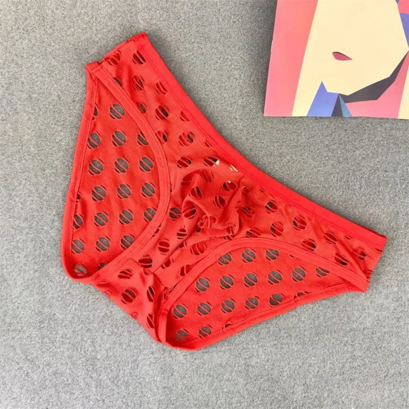 Big Hole Breathable Mesh Men's Sexy Transparent Underwear Personality Low Waist Elastic Male Briefs Solid Hollow Out Lingerie — image 10
