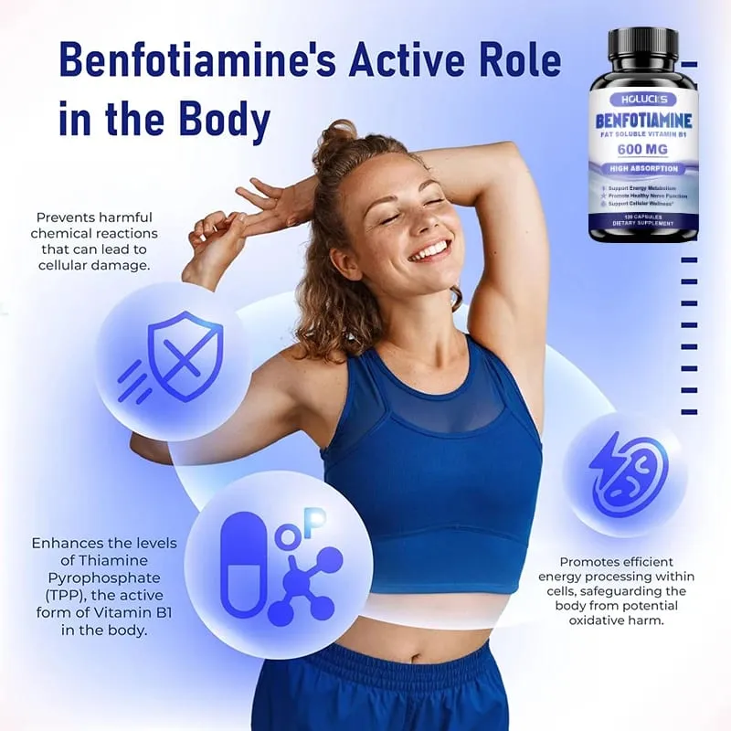 Les capsules de benfotiamine avec de la vitamine B1 liposoluble soutiennent la santé nerveuse, le métabolisme énergétique et le bien-être cellulaire pour hommes et femmes — image 4
